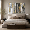 2 Piece Modern Neutral Gray Gold Leaf Abstract Canvas Prints Vertical Palette Knife Luxury Abstract Wall Art