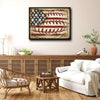 Retro Distressed American Baseball Flag Canvas Wall Art, Patriotic Baseball US Flag Canvas Painting for Sports Room Decor