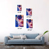different size wall art painting depicts woman wearing round sunglasses and large hoop earrings
