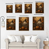 Vintage Ghost Witch Hat Pumpkin Fence Halloween Framed Wall Art Print