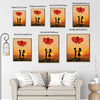 Valentine Couple Silhouette Sunset Canvas Wall Art, Boy Girl With Red Heart Balloons Framed Canvas Print, Romantic Couple Bedroom Wall Decor