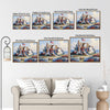 Coastal American Cottage Canvas Wall Art, Seaside House with US Flag Floral Garden Oil Painting, Farmhouse Beach Home Framed Canvas Print