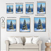 Vintage Christmas Forest Canvas Print, Snow‑Covered Xmas Tree with Ornaments & Santa Sleigh Holiday Wall Art