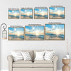 Sunrise Beach Ocean Canvas Wall Art, Flying Seagull Coastal Seascape Print, Horizontal Modern Farmhouse Blue Sea Wave Living Room Wall Decor