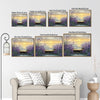 Lavender Seaside Sunset Canvas Wall Art, Coastal Ocean View Purple Lavender Butterfly Impasto Oil Painting Print, Horizontal Farmhouse Landscape Living Room Decor