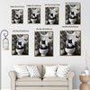 Black And White Black Cat Reading Newspaper On Toilet Canvas Wall Art Funny Tropical Bathroom Wall Deco