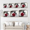 Valentine Single Red Rose Canvas Wall Art, Selective Color Red Rose on Rustic Grey Wooden Plank Framed Canvas Print, Romantic Farmhouse Bedroom Decor