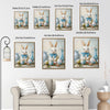 White Bunny Blue Bow Easter Eggs Still Life Canvas Wall Art