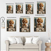 Goldendoodle Dog On Toilet With Phone Canvas Wall Art, Funny Paw Print Pajamas Dog Vertical Print, Humorous Bathroom Restroom Wall Decor