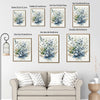 Set of 3 Teal Blue Floral Botanical Watercolor Canvas Wall Art