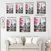 Valentine Paris Eiffel Tower Couple Canvas Wall Art, Romantic Couple With Pink Umbrella Cherry Blossom Framed Canvas Print, Love Themed Bedroom Wall Decor