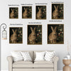 Dark Vintage Rabbit Berry Floral Vertical Canvas Wall Art