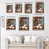 Farmhouse Halloween White Pumpkin Canvas Print, Rustic Blue Window Autumn Maple Leaves Fall Wall Art