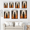 Mysterious Dark Witch Fire Scene Framed Canvas Wall Art, Gothic Halloween Wall Decor