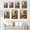 Halloween Black Cat Stacked Pumpkin Canvas Print, Witch Hat Jack O Lantern Full Moon Vintage Fall Wall Art