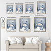 Let It Snow Snowman Framed Wall Art Blue White Christmas Winter Farmhouse Print
