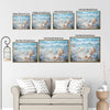 Starfish Seashell Beach Canvas, Nautical Blue Floral Seaside Wall Decor