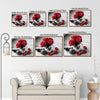 Valentine Red Rose Mug Canvas Wall Art, Heart Cup Gray Rose Petals Rustic Wooden Background Framed Canvas Print, Romantic Bedroom Kitchen Wall Decor