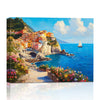 Vibrant Amalfi Coast Canvas Print, Colorful Cliff Houses Sea Sailboat Wall Art