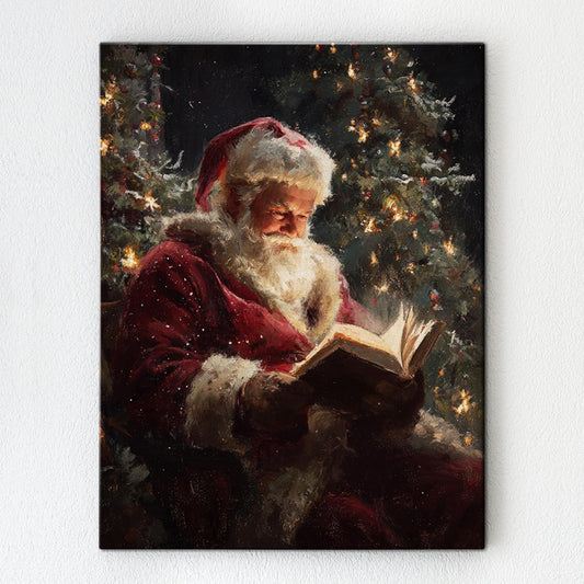 Vintage Santa Claus Reading Canvas Wall Art