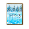 Festive Winter Penguin Canvas Print, Adorable Penguins with Santa Hats Skating on Ice Holiday Wall Art