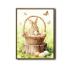 Watercolor Bunny Basket Easter Eggs Butterfly Tree Stump Canvas Wall Art
