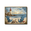 Vintage Lighthouse Beach Sea Turtle Canvas Print, Coastal Sunset Horizontal Wall Art