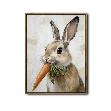 Vintage Bunny Eating Carrot Neutral Canvas Wall Art