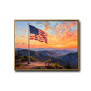 Patriotic USA Flag Firework Sunset Mountain View Canvas Wall Art, Independence Day Framed Artwork Living Room Decor