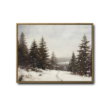 Vintage Snowy Pine Forest Winter Framed Wall Art Print