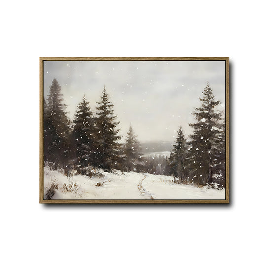 Vintage Snowy Pine Forest Winter Framed Wall Art Print