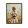 Rustic Wildflower Girl Canvas Print, Back View Blonde Girl Meadow Vintage Floral Oil Painting Wall Art