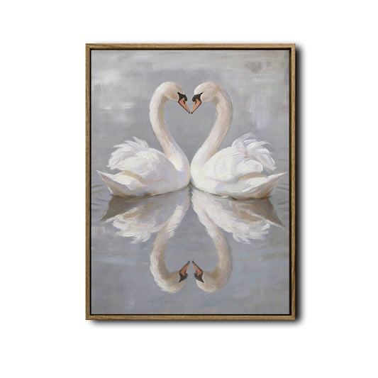 Soft Muted Vintage Swan Artwork | Two White Swans with Reflection Lake Scene Canvas for French Country Cottage Decor
