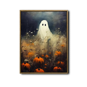 Vintage Ghost Pumpkin Field Halloween Framed Wall Art Print