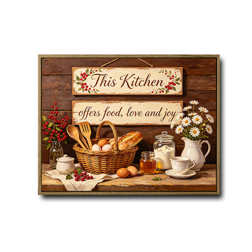 This Kitchen Offers Food Love and Joy Farmhouse Canvas Wall Art