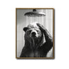 Funny Bear Showering Canvas Wall Art Black White Bathroom Wall Hanging