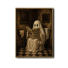 Vintage Funny Ghost Reading Newspaper On Toilet Halloween Framed Wall Art Print