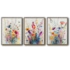 Set of 3 Colorful Watercolor Wildflower Framed Wall Art Botanical Floral Prints