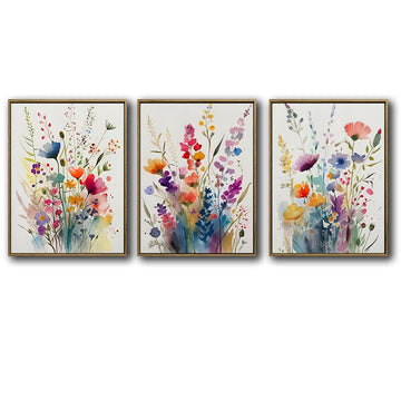 Set of 3 Colorful Watercolor Wildflower Framed Wall Art Botanical Floral Prints