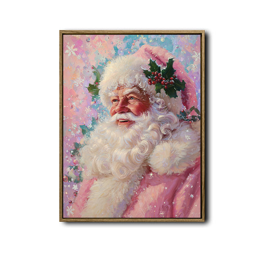 Pink Santa Claus Holly Berry Framed Wall Art Christmas Decoration