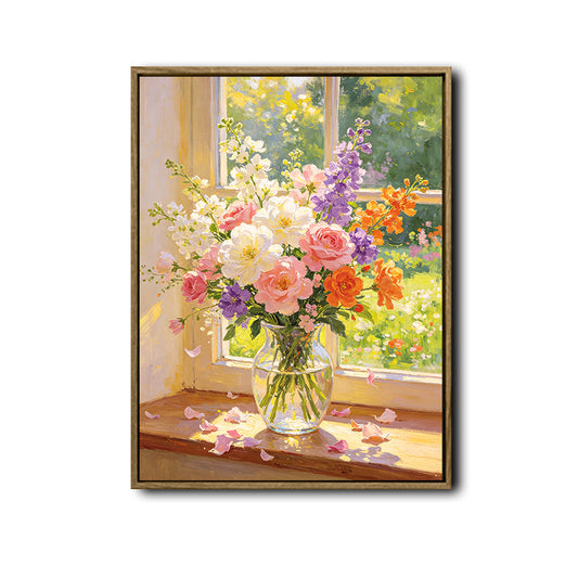 Window Sill Flower Bouquet Canvas Wall Art Bright Floral Cottage Home Decor