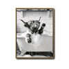 Black And White Highland Cow In Bubble Bathtub Canvas Wall Art Funny Farmhouse Bathroom Wall Decor