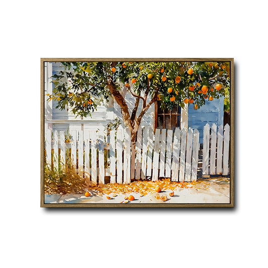 Rustic Orange Tree Watercolor Canvas Wall Art