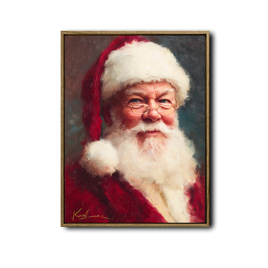 Classic Vintage Santa Claus Portrait Framed Canvas, Christmas Wall Decor