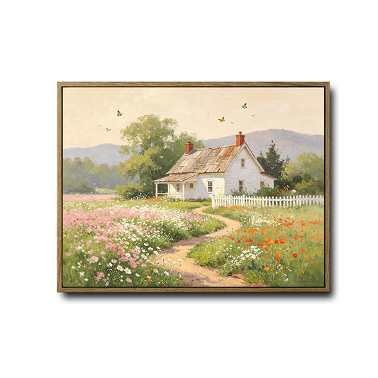 Farmhouse Cottage Wildflower Canvas Wall Art Vintage Rural Pastoral Home Decor