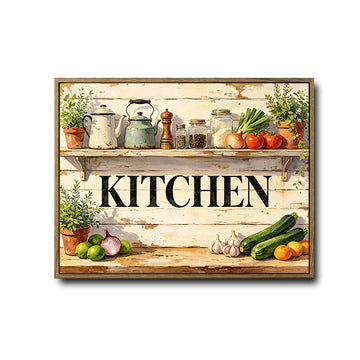 Rustic Kitchen Shelf Vegetable Canvas Wall Art