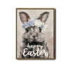 Happy Easter Grey Bunny Blue Floral Crown Canvas Wall Art