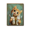 Cute Orange Cat Brushing Teeth Canvas Wall Art Kids Bathroom Cat Decor