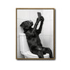 Funny Black Dog Selfie On Toilet Canvas Wall Art Cute Bathroom Decor