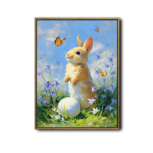 Golden Bunny Easter Egg Bluebell Flowers Butterflies Canvas Wall Art